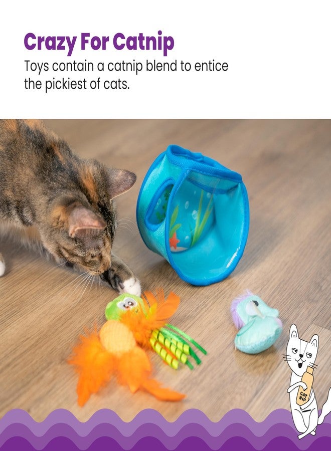 Catstages Hide & Seek Fish Bowl Interactive Cat Toy with Two Catnip Blend Toys, Blue - Image 4