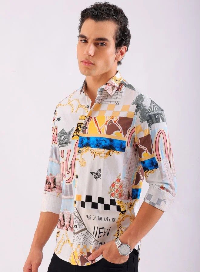 The Indian Garage Co Men Slim Fit Mix & Match Full Sleeves Cutaway Collar Party Wear Shirt