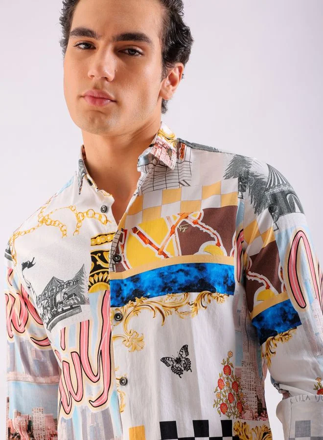 The Indian Garage Co Men Slim Fit Mix & Match Full Sleeves Cutaway Collar Party Wear Shirt