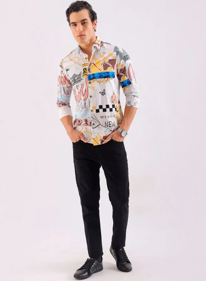 The Indian Garage Co Men Slim Fit Mix & Match Full Sleeves Cutaway Collar Party Wear Shirt