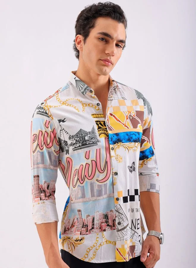 The Indian Garage Co Men Slim Fit Mix & Match Full Sleeves Cutaway Collar Party Wear Shirt
