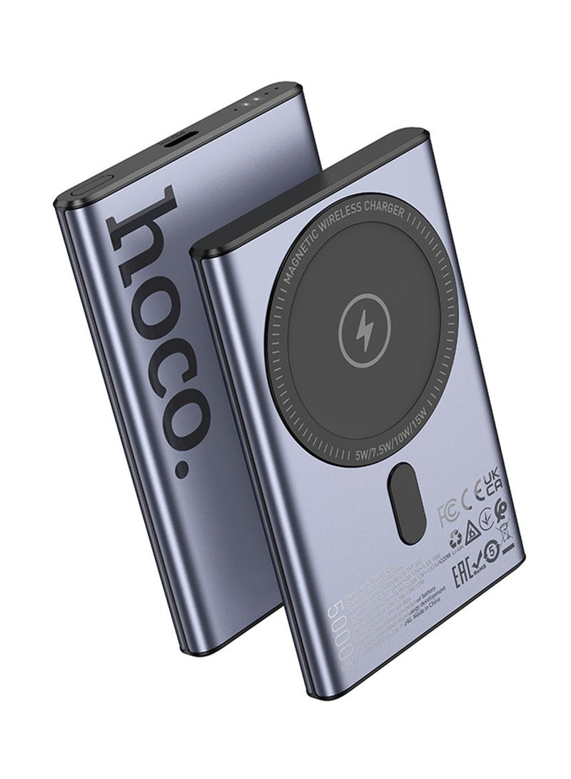هوكو بنك الطاقة المغناطيسي HOCO Q32 بسعة 5000 مللي أمبير مع شحن سريع 20 واط - رمادي معدني - Image 1