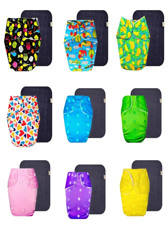 Dumbledo Premium Cloth Diaper with Gray Insert (Pack of 9) | Snug Fit | 6-Layer Absorbent Pad | Travel Friendly | Everyday Diapering Essential | 3 Months - 3 Years | Unisex Baby - Image 1