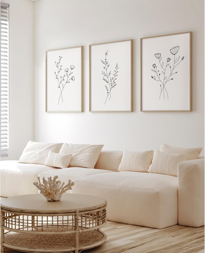 Baccone Flower Line Wall Art Set of 3 Botanical Canvas Wall Decor - Image 4
