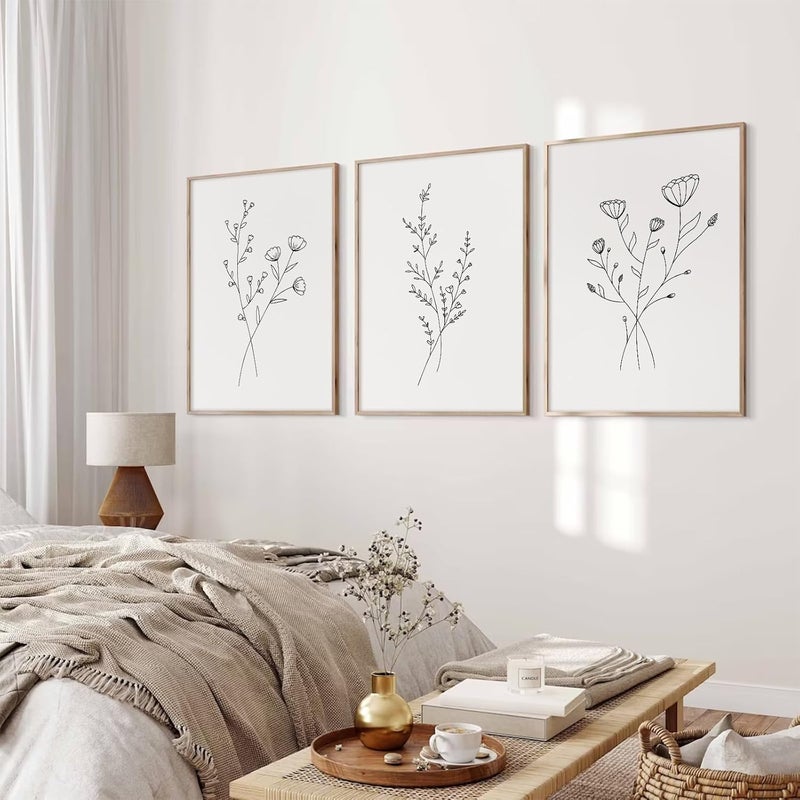 Baccone Flower Line Wall Art Set of 3 Botanical Canvas Wall Decor - Image 3