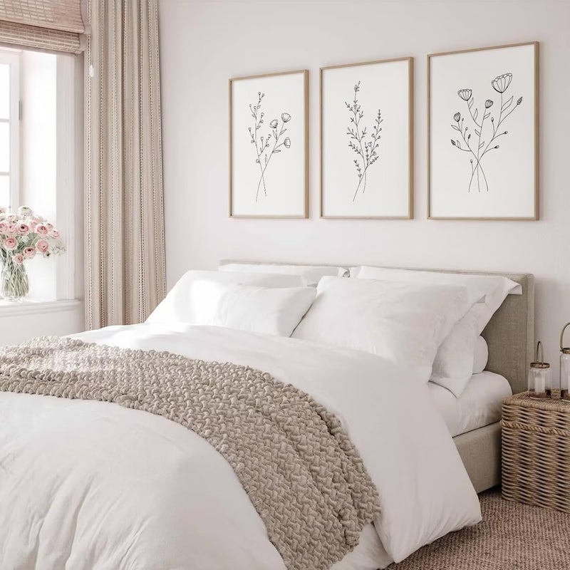 Baccone Flower Line Wall Art Set of 3 Botanical Canvas Wall Decor - Image 5