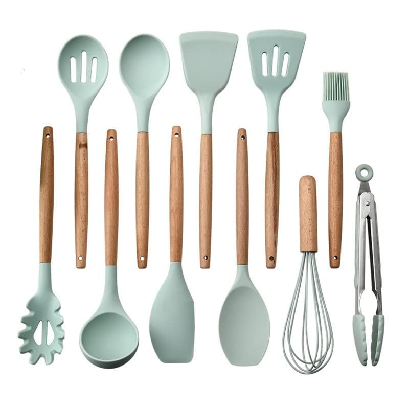 DROPOSALE Silicone Kitchen Spatula and Utensils Spoon Set Cooking Baking NonStick with Wooden Handle BPA Free Heat Resistant Item Flexible Non Toxic Silicon Cookware Tools Set 12 Pcs SkyBlue - Image 4
