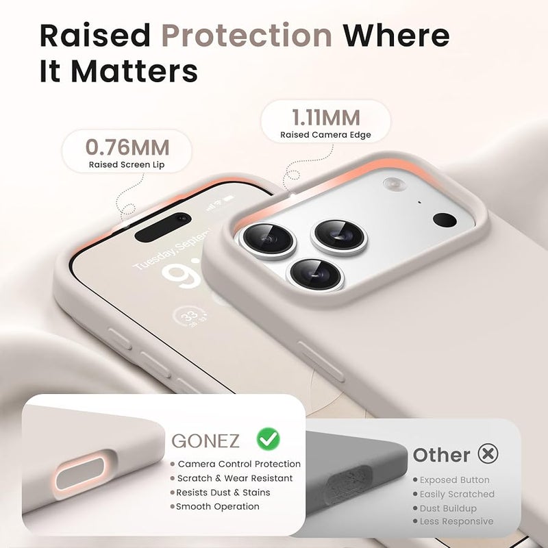 GONEZ Magnetic for iPhone 17 Pro Max Case, Compatible with MagSafe, 【Screen Protector + Camera Lens Protector】, Liquid Silicone Anti-Scratch Shockproof Protective Phone Case 6.9 inch, Stone - Image 3