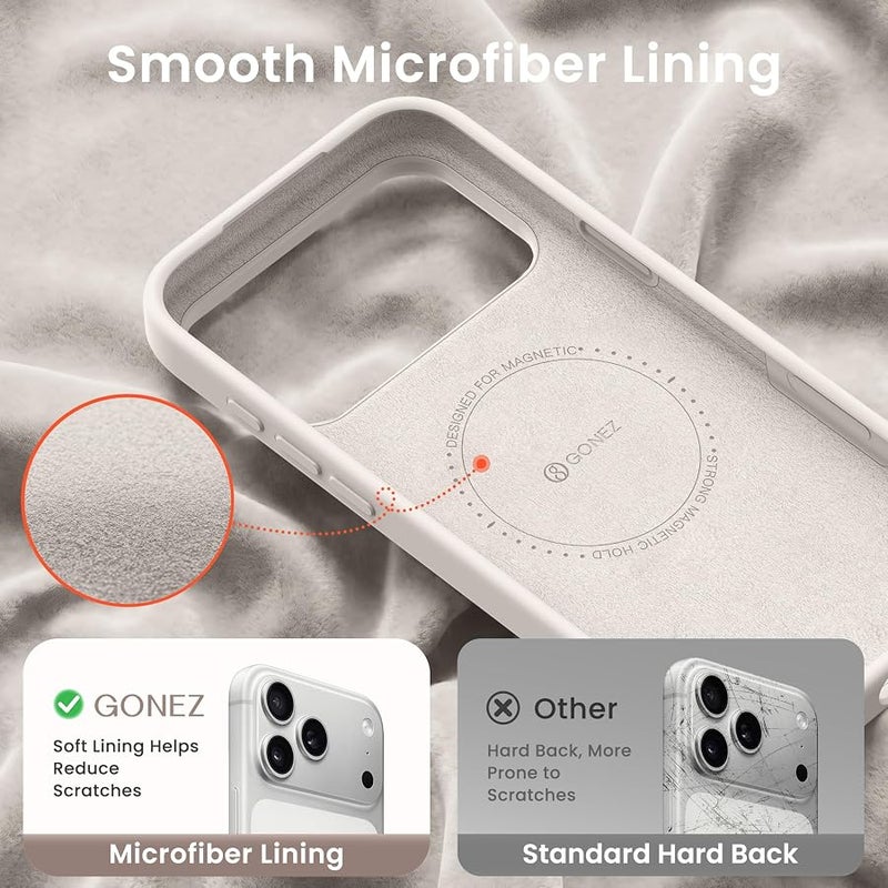 GONEZ Magnetic for iPhone 17 Pro Max Case, Compatible with MagSafe, 【Screen Protector + Camera Lens Protector】, Liquid Silicone Anti-Scratch Shockproof Protective Phone Case 6.9 inch, Stone - Image 5