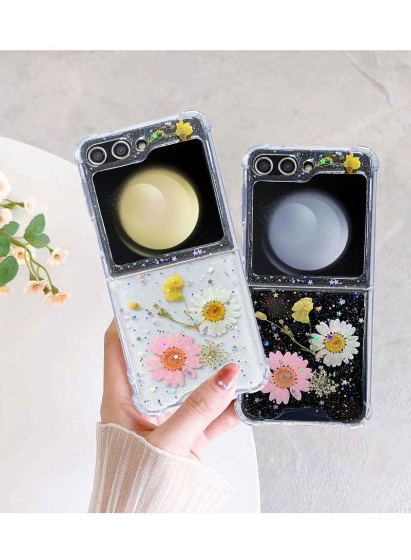 Compatible with Samsung Galaxy Z Flip 5 5G Case, Daisy Flower Clear with Design, ransparent Dried Real Pressed Flower Aesthetic Case, Cute Case for Galaxy Z Flip 5 Soft Silicone - Image 2