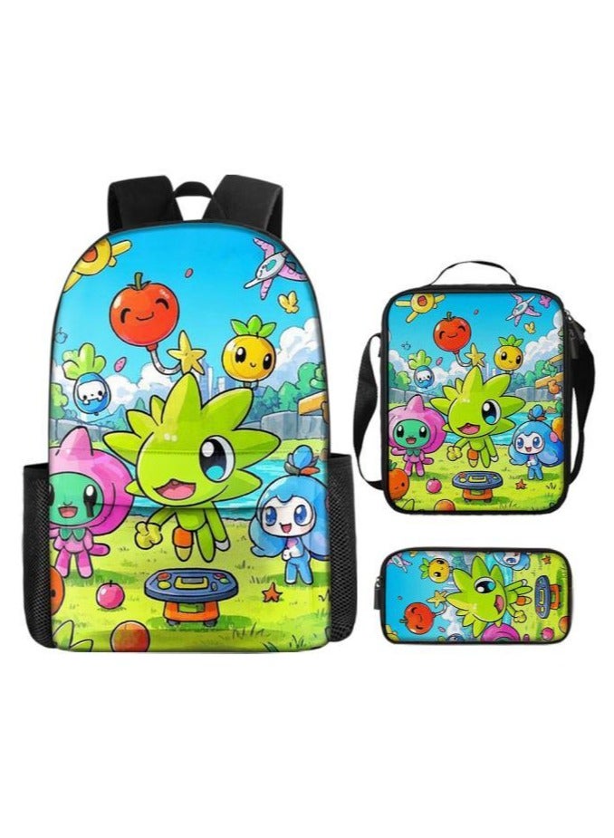 Cartoon three-piece schoolbag with front pocket - 406  - Image 1