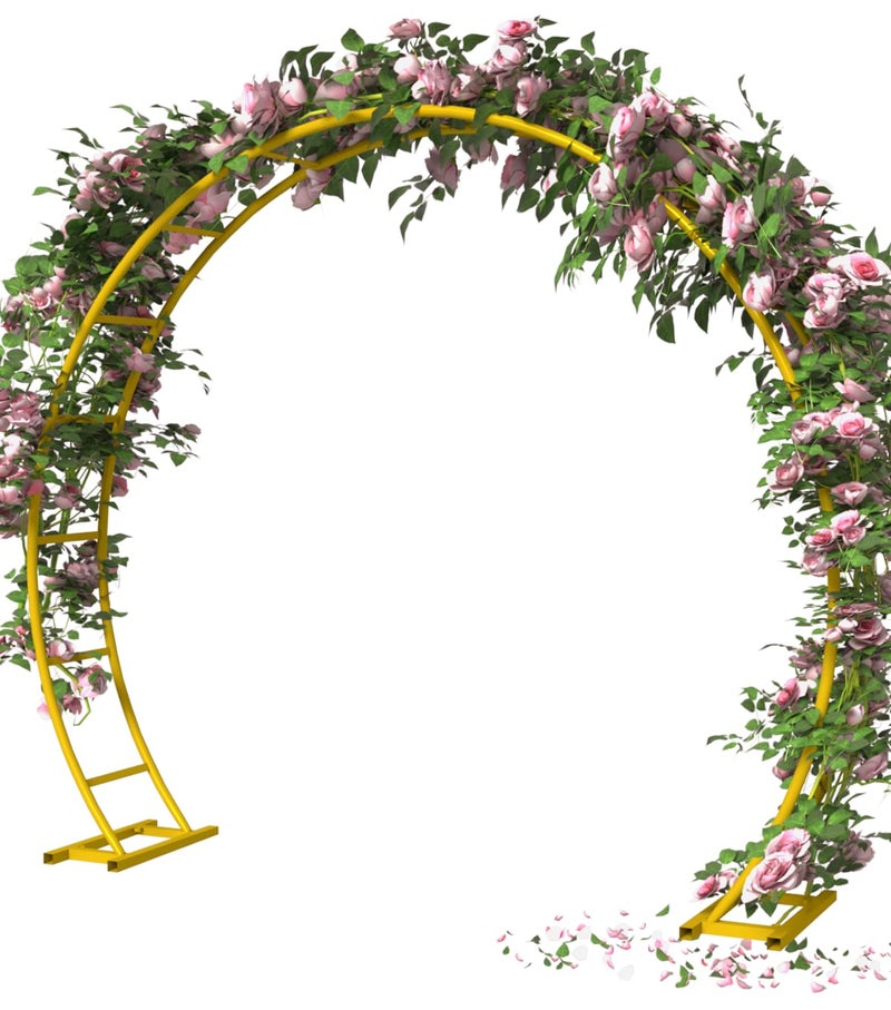 Queension Metal Arch Backdrop Stand 8Ft Wide 7Ft High, Wedding Arch Frame for Wedding Decorations, Balloon Arch Stand with Base for Ceremony, Outdoor Garden Arch Trellis for Climbing Plants, Gold - Image 1