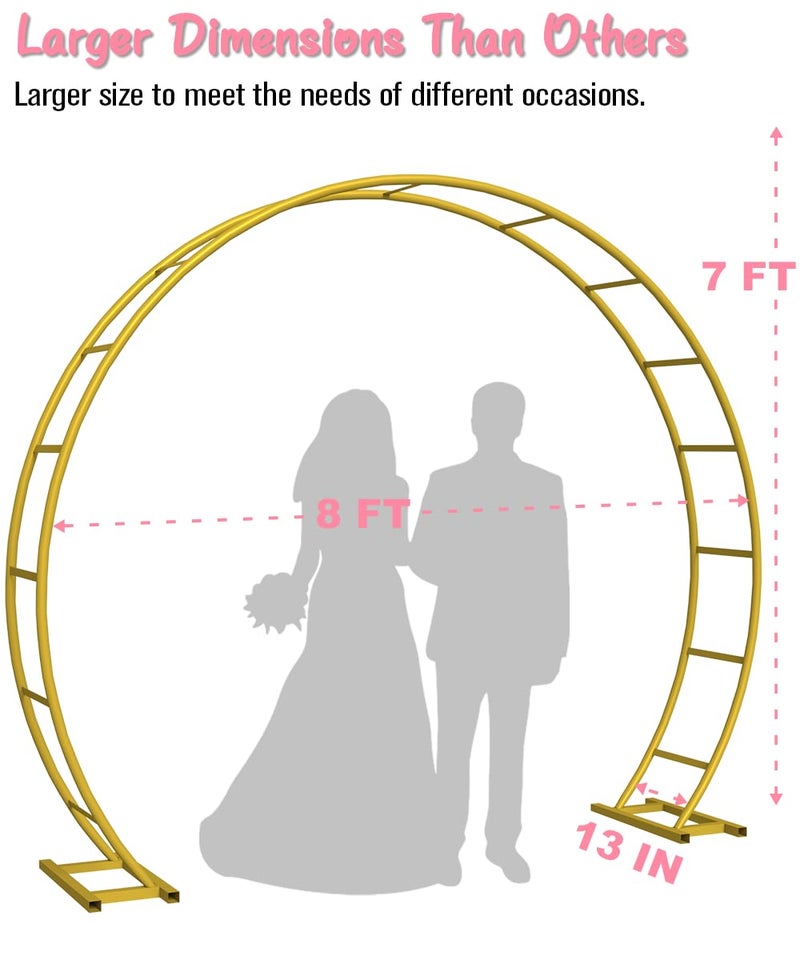 Queension Metal Arch Backdrop Stand 8Ft Wide 7Ft High, Wedding Arch Frame for Wedding Decorations, Balloon Arch Stand with Base for Ceremony, Outdoor Garden Arch Trellis for Climbing Plants, Gold - Image 2