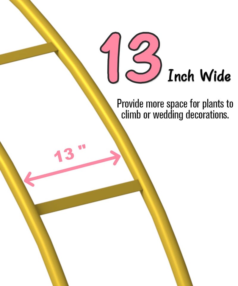 Queension Metal Arch Backdrop Stand 8Ft Wide 7Ft High, Wedding Arch Frame for Wedding Decorations, Balloon Arch Stand with Base for Ceremony, Outdoor Garden Arch Trellis for Climbing Plants, Gold - Image 3