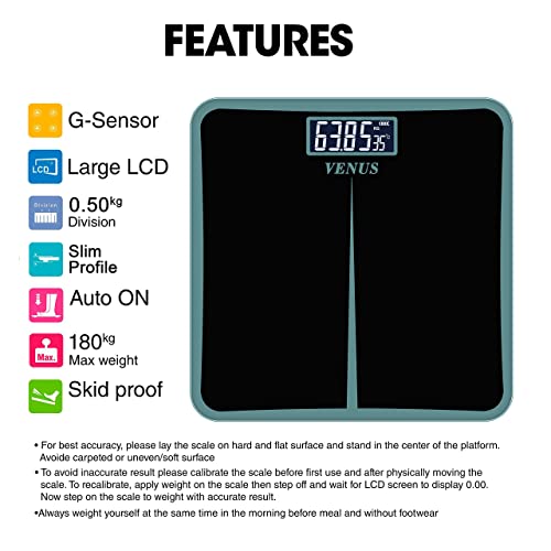 Venus (Made in India) Electronic Digital Personal Bathroom Weight Machine for Body Weight upto 180 kg Weighing Scale with 24 Months Warranty - Image 5