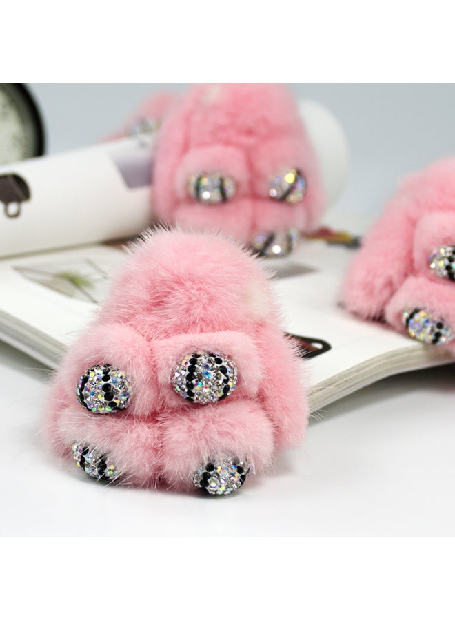 DiGallen Dijialun Mink Fur Diamond-studded Cute Rabbit Keychain For Car Female Car Pendant Car Interior Decoration Cartoon Cute Playing Dead Bunny Genuine Car Accessories - Pink - Image 2