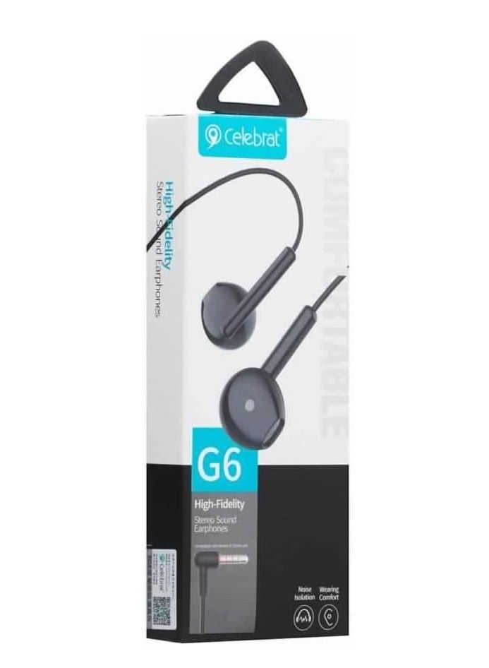 Celebrat G6 High-Fidelity Stereo Earphones – Premium Sound, Comfortable Fit, Deep Bass, Noise Isolation, Wired Earbuds for Music, Calls & Gaming