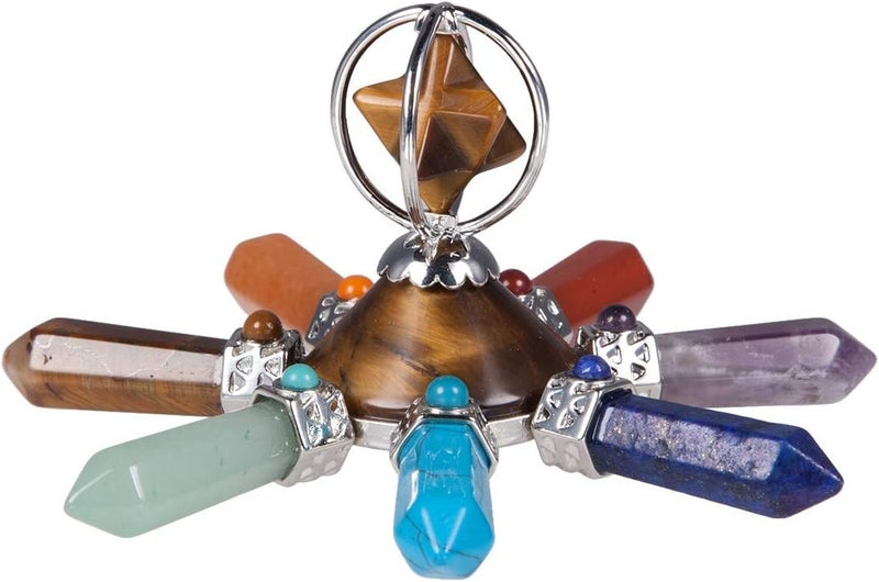 Rockcloud 7 Chakra Healing Crystal Points Energy Generator, Merkaba Stone Figurine for Home Decor, Tiger's Eye