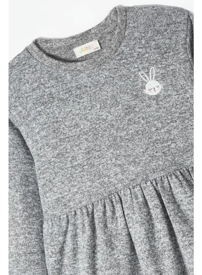 جون June Girl Soft Textured Dress Greymelange