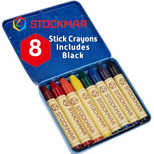 STOCKMAR Beeswax Stick Crayons Set of 8 Standard Colors with a Scraper in Tin Case Premium Wax Crayons for Artists Educators Creative Adults Ideal Crafting Drawing Coloring Art Supplies
