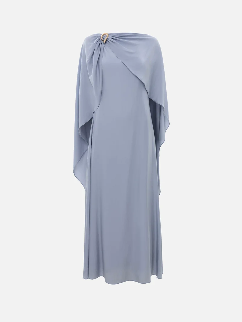 Lichi Maxi dress with train and metal decor on the shoulder