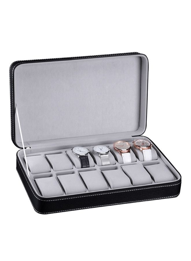 PADOM صندوق ساعات بادوم محمول بسحاب للسفر، صندوق ساعات محمول بسحاب مصنوع من الجلد الصناعي، 12 فتحة - Image 1