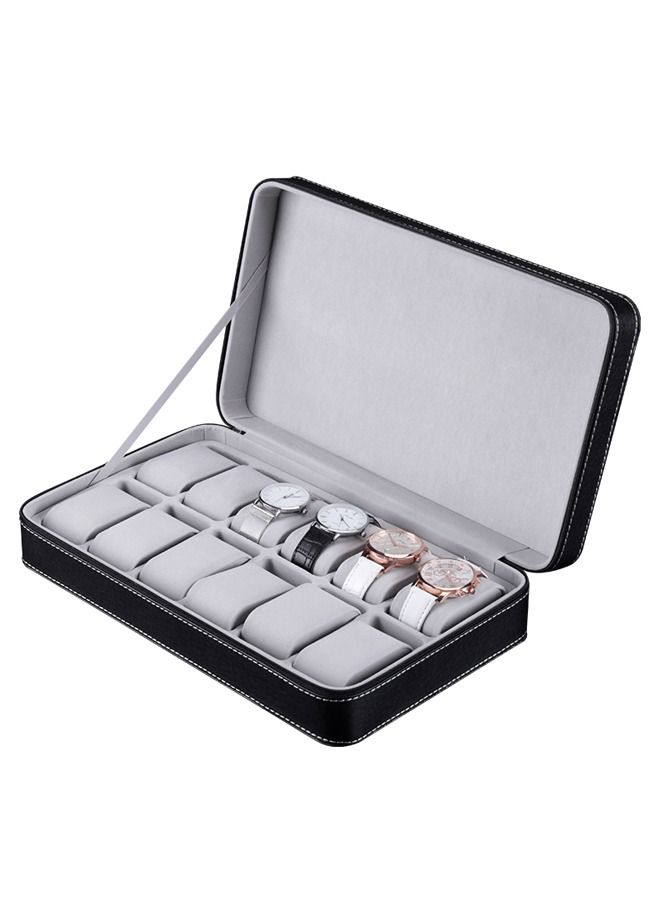 PADOM صندوق ساعات بادوم محمول بسحاب للسفر، صندوق ساعات محمول بسحاب مصنوع من الجلد الصناعي، 12 فتحة - Image 2