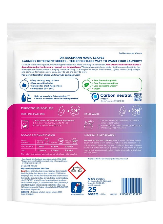 Dr. Beckmann - Magic Leaves Laundry Detergent Sheets, 25 Universal Sheets|Convenient & Pre-Dosed Laundry Detergent Sheets|Dissolvable & Climate Neutral (Colour), Pack Of 1 - Image 1