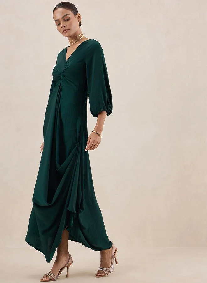 FEMELLA Satin Front Twisted Maxi Dress by Styli