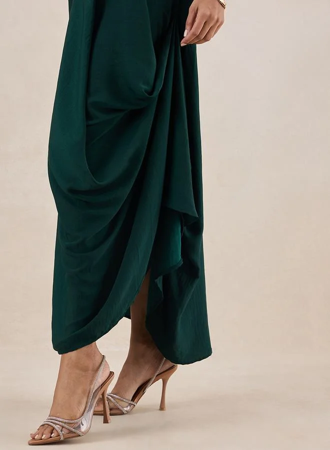 FEMELLA Satin Front Twisted Maxi Dress by Styli