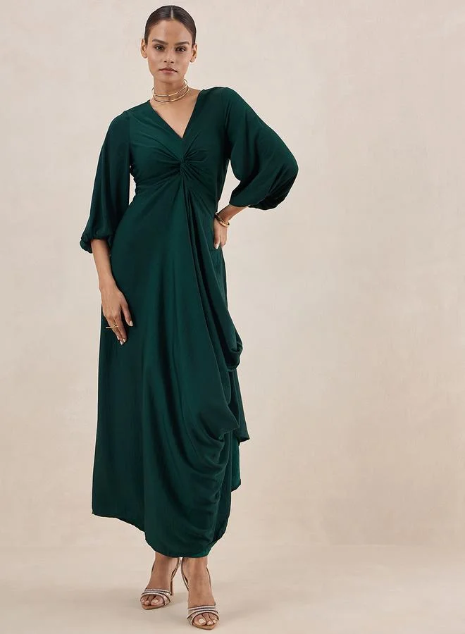 FEMELLA Satin Front Twisted Maxi Dress by Styli