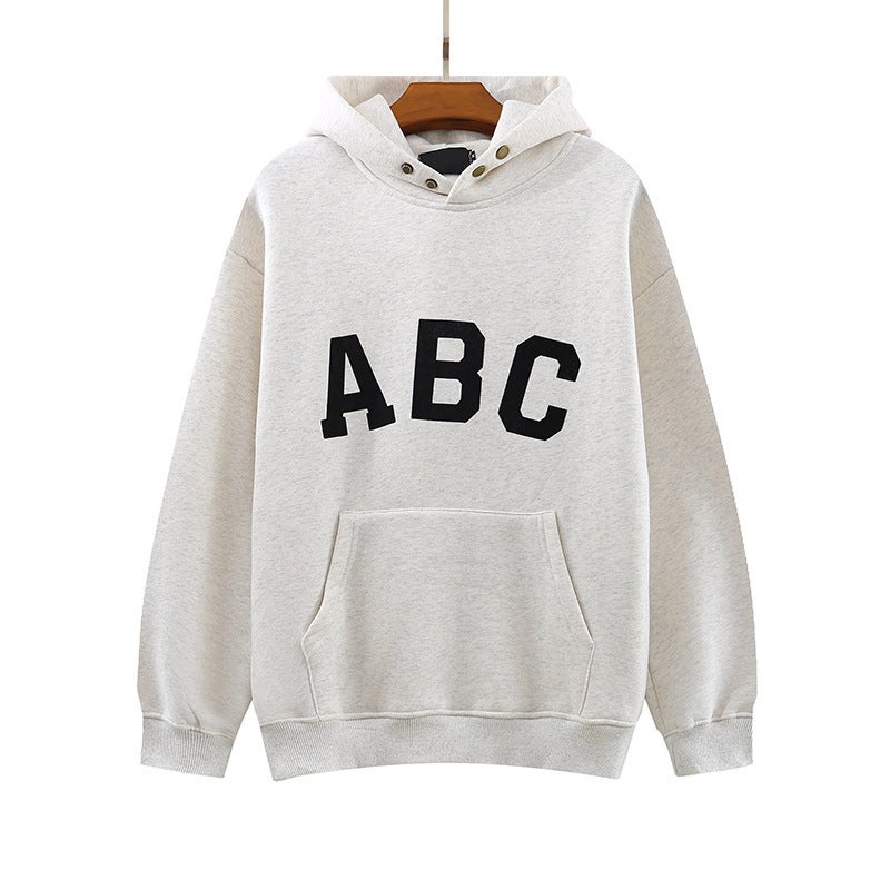 ESSENTIALS double line FOG flocking letter ABC hooded sweater oversize niche high street tide ins Grey - Image 1