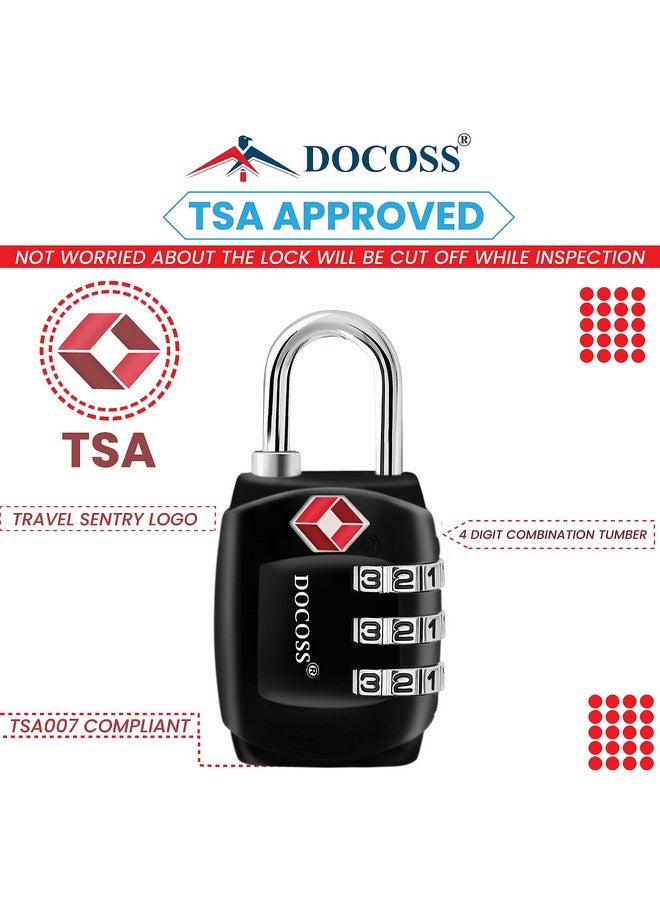 دوكوس قفل معدني من إدارة أمن النقل، مجموعة أرقام وكلمات مرور لحقائب السفر - عبوة من قطعة واحدة (أسود) - Image 2