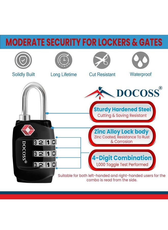 دوكوس قفل معدني من إدارة أمن النقل، مجموعة أرقام وكلمات مرور لحقائب السفر - عبوة من قطعة واحدة (أسود) - Image 3