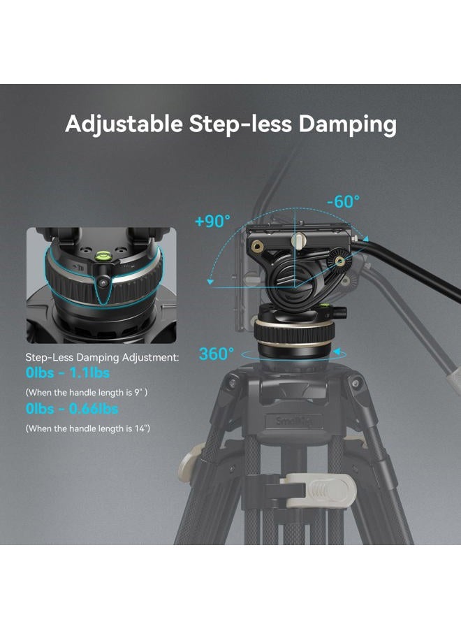 SmallRig DH10 Heavy Duty Tripod Fluid Video Head with Flat Base and Adjustable Handle, Quick Release Plate for Manfrotto Video Head Mount Plate, Load up to 22Ibs, for Video Cameras, DSLR Cameras 4165 - Image 2
