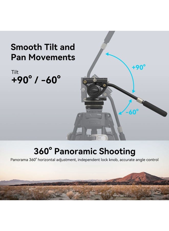 SmallRig DH10 Heavy Duty Tripod Fluid Video Head with Flat Base and Adjustable Handle, Quick Release Plate for Manfrotto Video Head Mount Plate, Load up to 22Ibs, for Video Cameras, DSLR Cameras 4165 - Image 3