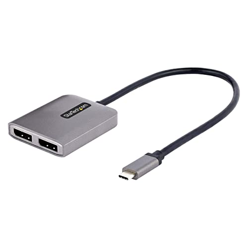 Startech.com StarTechcom USBC to Dual Displayport 14 Adapter USB TypeC MulitiMonitor MST Hub Dual 5K 60Hz DP Laptop Display Extender Splitter HDR ExtraLong BuiltIn Cable Windows Only MST14CD122DP - Image 1