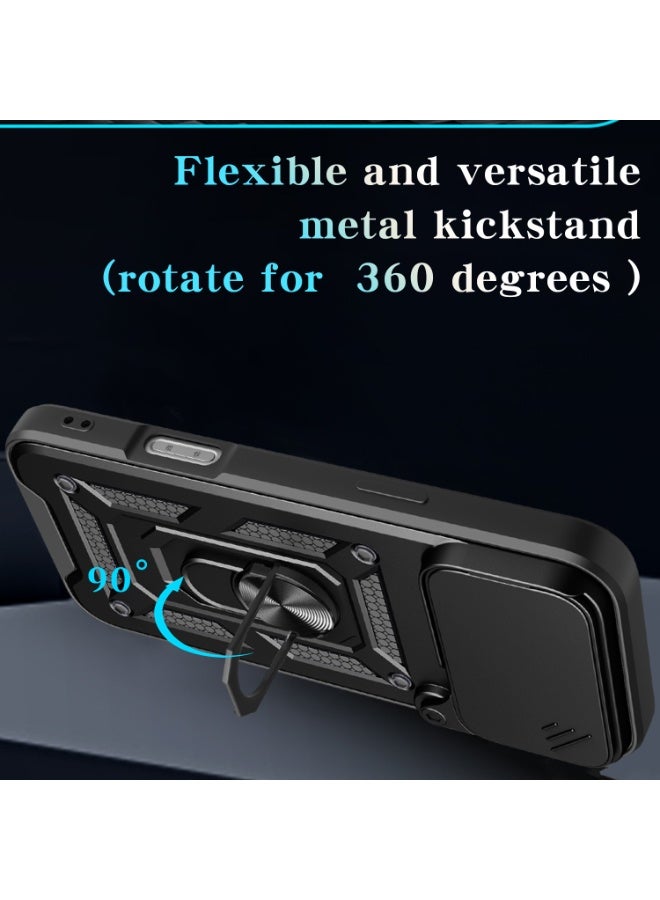 Shunjia Sliding Window Case, Shockproof Rugged Armor with Sliding Camera Cover & 360° Ring Kickstand, Compatible with Apple iPhone 17 Pro Max (Blue) - Image 5