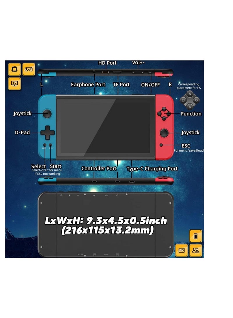 Handheld Game Console 7.0 inch Pro Retro Games Consoles Classic Video Games Pad Style System Built-in Rechargeable Battery Gaming Consoles Blue Red - Image 5