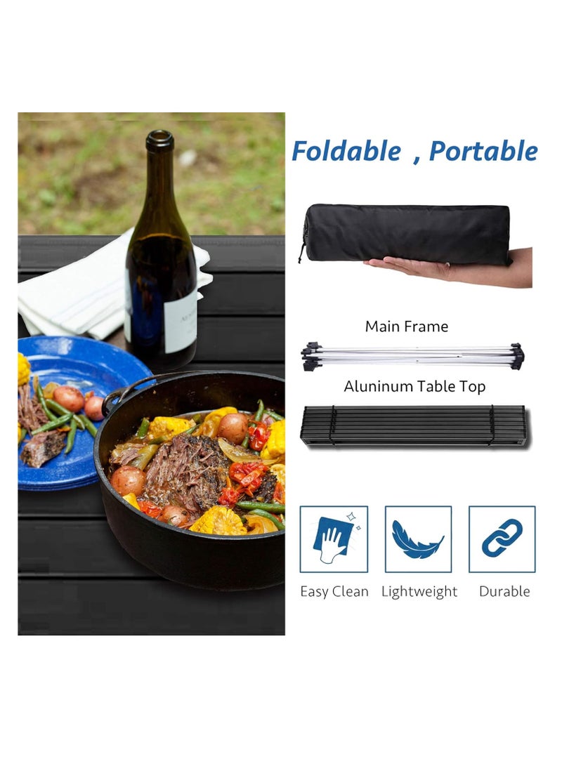 Generic Medium Folding Camping Table with Aluminum Table Top, Beach Table for Sand with Carrying Bag,Prefect for Outdoor, Picnic, BBQ, Cooking, Festival (Black)  - Image 5