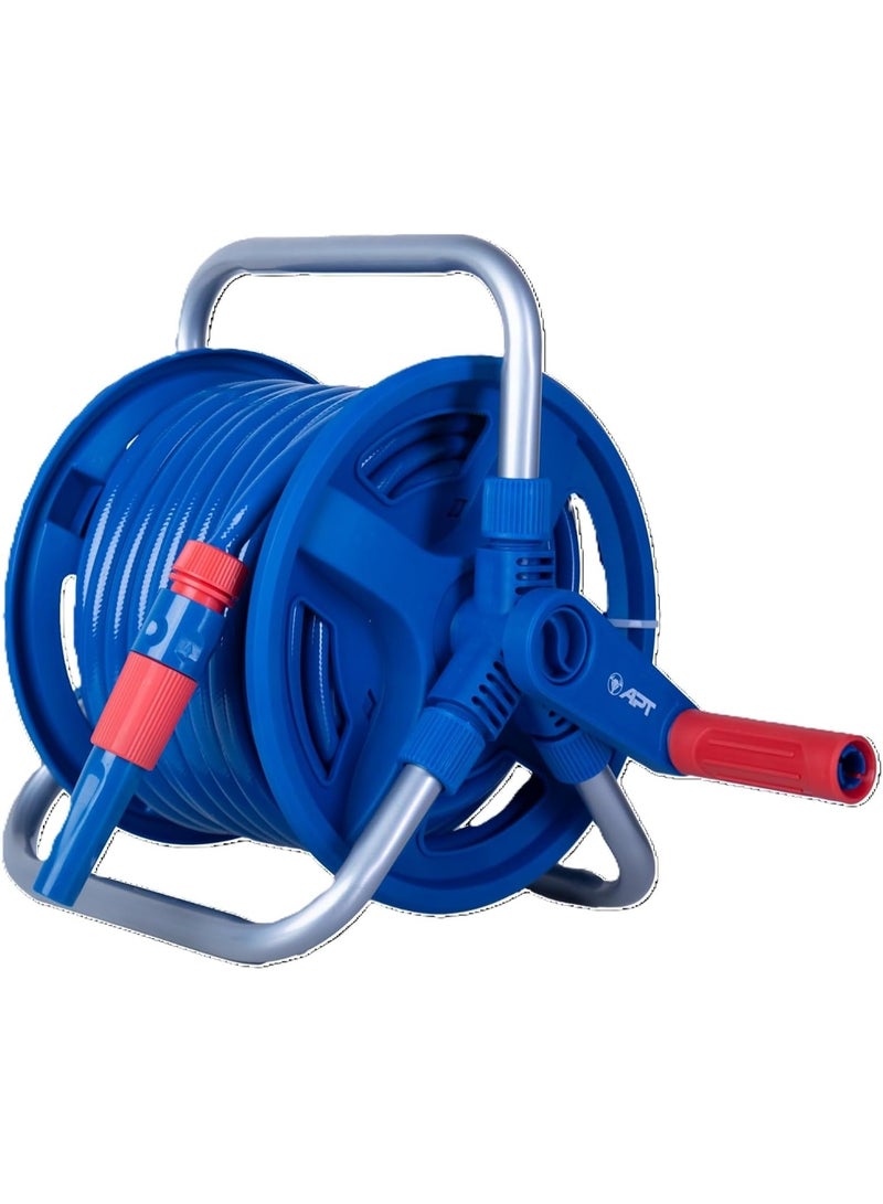 Apt Garden Hose Reel with 20m Hose, 3 Connectors, and Adjustable Nozzle – 1/2" Water Hose Set for Home Garden, Lawn, and Outdoor Use - Image 1