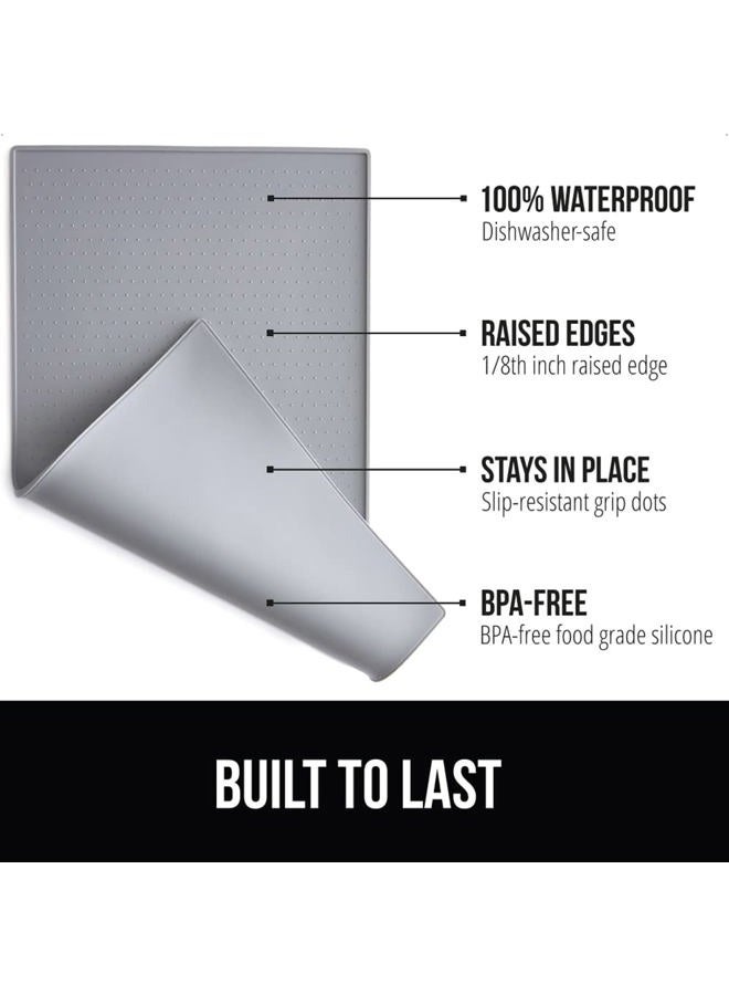 GORILLA GRIP 100% Waterproof Raised Edge BPA Free Silicone Pet Feeding Mat, Dog Cat Food Mats Contain Spills Protects Floors, Placemats for Cats and Dogs Water Bowl, Pets Accessories 28x18 Gray - Image 2