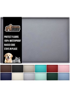 Gorilla Grip GORILLA GRIP 100% Waterproof Raised Edge BPA Free Silicone Pet Feeding Mat, Dog Cat Food Mats Contain Spills Protects Floors, Placemats for Cats and Dogs Water Bowl, Pets Accessories 28x18 Gray  - Image 1