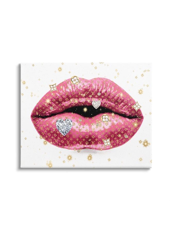 Stupell Industries Trendy Pink Glam Lipstick Lips Patterned Diamonds, Design by Madeline Blake  - Image 1