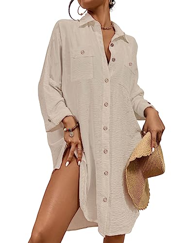Bsubseach Womens Modern Swimsuit Cover Up Blouse Button Down Shirt Dresses Tops - Image 1