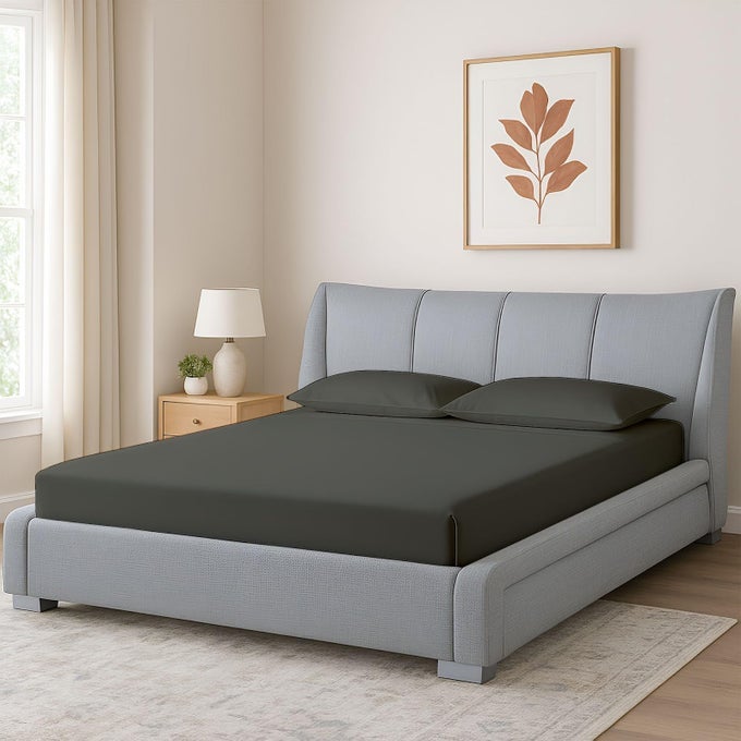 QUEEN WATERBED SHEETS 4PIECE 100 EGYPTIAN COTTON ATTACHED SHEET SET WITH 15 DEEP POCKET SOFT BREATHABLE BEDSHEETS FOR WATER BEDS DARK GREY SOLID
