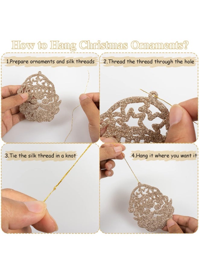 Chielor Christmas Tree Decoration Sparkling Snowflake Ornaments, 42pcs Champagne Glitter Snowflakes Sock Reindeer Santa Snowman Assorted Sizes Hanging Decorations for Winter Holiday Xmas Decoration Indoor - Image 4