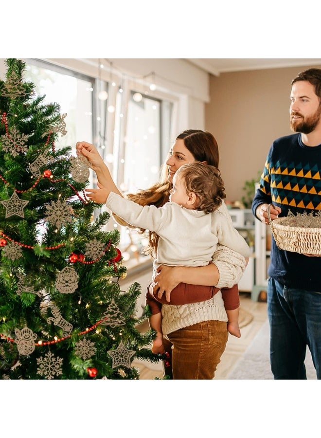 Chielor Christmas Tree Decoration Sparkling Snowflake Ornaments, 42pcs Champagne Glitter Snowflakes Sock Reindeer Santa Snowman Assorted Sizes Hanging Decorations for Winter Holiday Xmas Decoration Indoor - Image 3