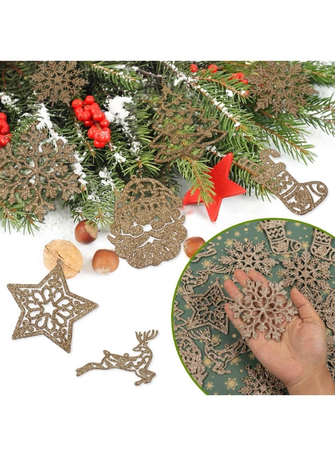 Chielor Christmas Tree Decoration Sparkling Snowflake Ornaments, 42pcs Champagne Glitter Snowflakes Sock Reindeer Santa Snowman Assorted Sizes Hanging Decorations for Winter Holiday Xmas Decoration Indoor - Image 5