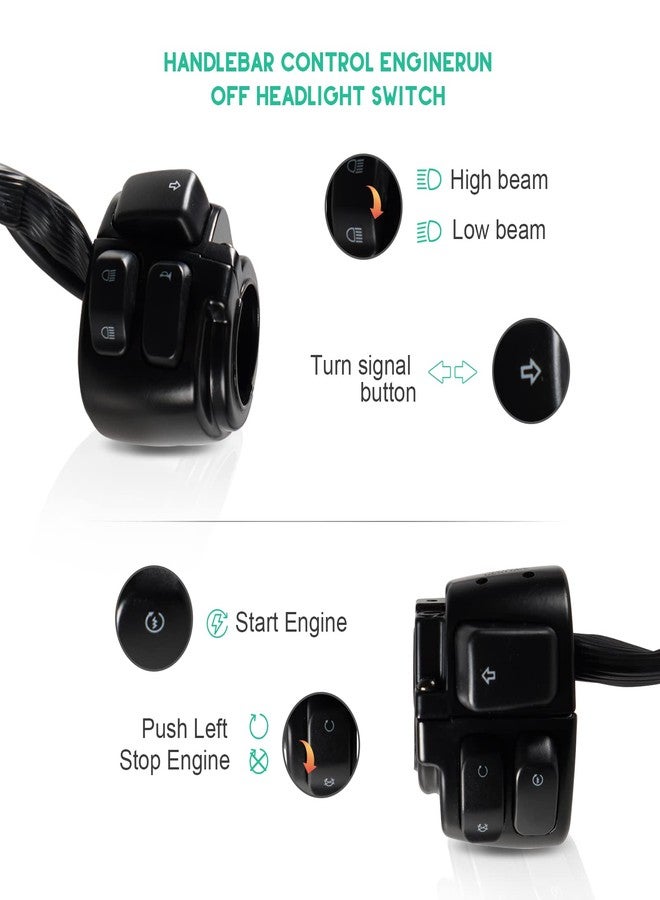 POSENG 1 Pair 1" Motorcycle Handlebar Switches and Wiring Harness with Harley Softail Dyna Sportster V-Rod 1996-2012 (Black) - Image 2